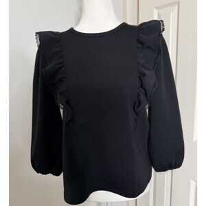 New Cupio Top Womens Size Medium Black Ruffle 3/4 Sleeve Cupio Top